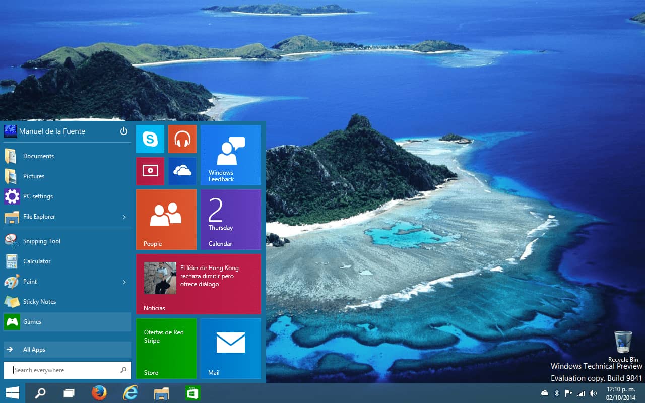Windows 10 Technical Preview Start menu