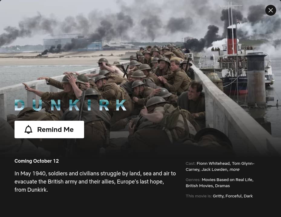 Dunkirk Netflix banner