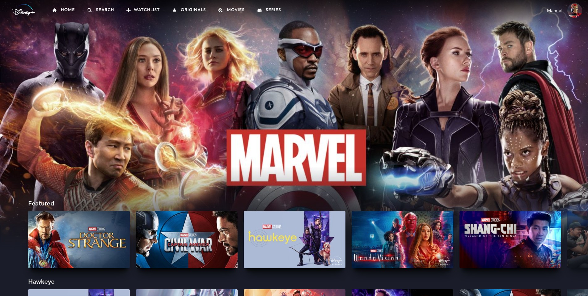 Disney+ Marvel section